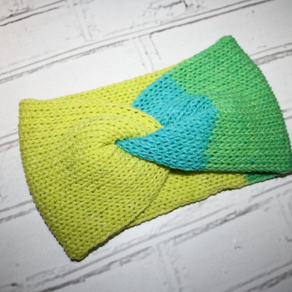 💛💚💙 Knit Headband – Lemon, Lime & Blue · Handmade · One Size - Picture 3 of 4